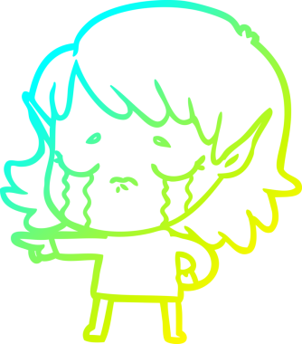 Bir insan tarafından çizilmiş, ağlayan bir elf kızı çizimi.