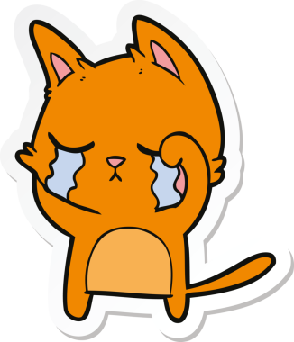 Bir insan tarafından çizilmiş ağlayan çizgi film kedisinin çıkartması.