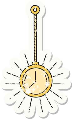 Bir insan tarafından çizilmiş eski bir dövme stili altın cep saati çıkartması.