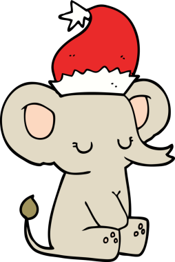 Bir insan tarafından çizilmiş şirin bir Noel fili.