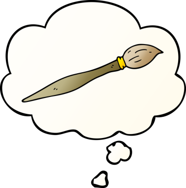 Düşünce baloncuklu karikatür fırçası bir insan tarafından çizilmiş.