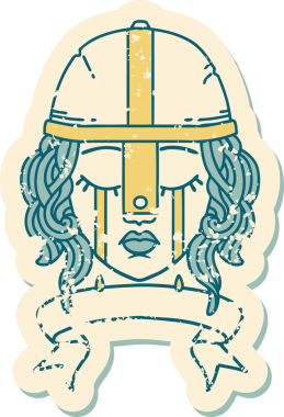 Retro Dövme Tarzı Ağlayan insan savaşçı karakteri Bir insan tarafından çizilmiş pankartıyla