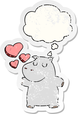 Düşünce baloncuğuna aşık çizgi film suaygırı insan tarafından çizilmiş yıpranmış bir çıkartma gibi.