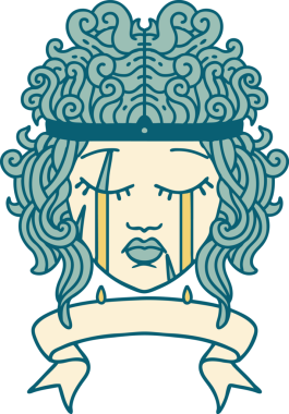 Retro Dövme Tarzı Ağlayan İnsan Barbar Bir insan tarafından çizilmiş pankartıyla