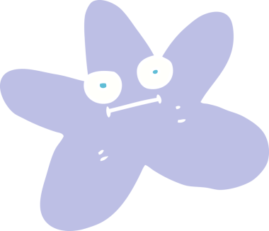 Bir insan tarafından çizilmiş düz renkli çizgi film yıldızı balığı.