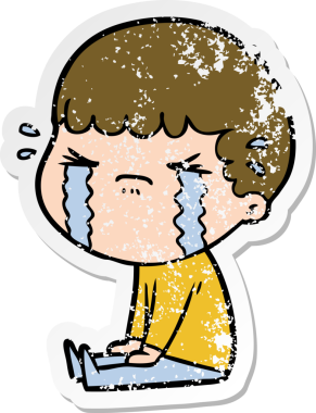 Bir insan tarafından çizilmiş ağlayan bir karikatürcünün sıkıntılı çıkartması.