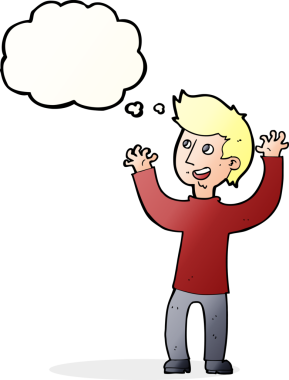 Bir insan tarafından çizilmiş düşünce balonlu mutlu adam çizgi filmi.