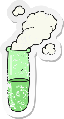 Bir insan tarafından çizilmiş karikatür bilim test tüpünün gerilimli yapıştırması.