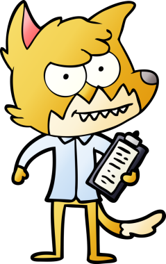 Bir insan tarafından çizilmiş pano ile sırıtan tilki çizgi filmi.