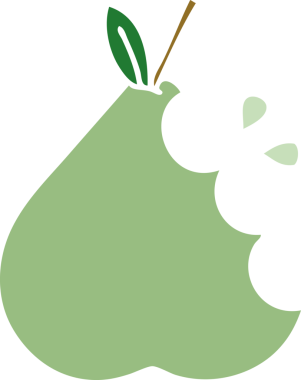 Bir insan tarafından çizilmiş yeşil bir armutun düz renkli retro karikatürü