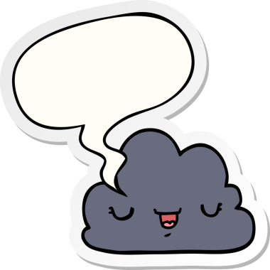 Bir insan tarafından çizilmiş baloncuk çıkartmalı şirin bir çizgi film bulutu.