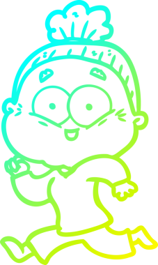 Bir insan tarafından çizilmiş, mutlu, yaşlı bir kadının çizimi.