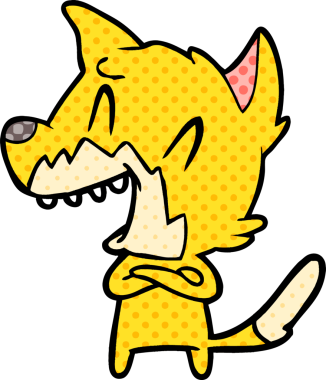 Bir insan tarafından çizilmiş gülen tilki çizgi filmi.