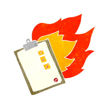 Bir insan tarafından çizilmiş freehand retro çizgi film kontrol listesi yakma