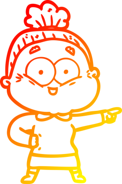 Bir insan tarafından çizilmiş mutlu, yaşlı bir kadının sıcak çizgi çizimi.