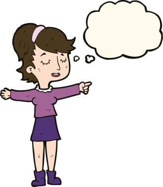 çizgi film mutlu kadın bir insan tarafından çizilen düşünce baloncuğu ile işaret