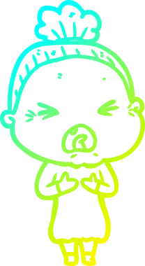 Bir insan tarafından çizilmiş kızgın yaşlı bir kadının soğuk çizgi çizimi.