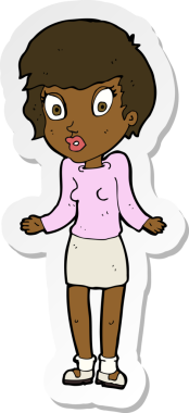 Bir insan tarafından çizilmiş omuz silken bir karikatür kadının çıkartması.