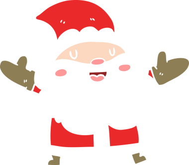 Bir insan tarafından çizilmiş düz renkli Noel Baba çizgi filmi.