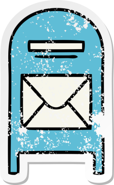 Bir insan tarafından çizilmiş şirin bir posta kutusunun sıkıntılı çıkartması.