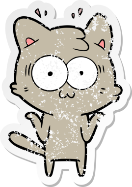 Bir karikatür çıkartması bir insan tarafından çizilmiş kediye şaşırttı.