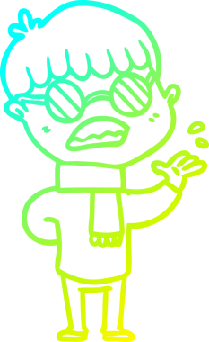 Bir insan tarafından çizilmiş gözlük takan çizgi film çocuğu çizimi.