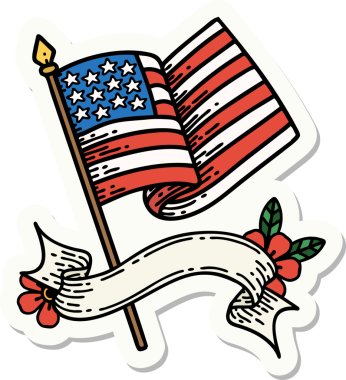 Amerikan bayrağının bayrağını taşıyan dövme stili çıkartması.