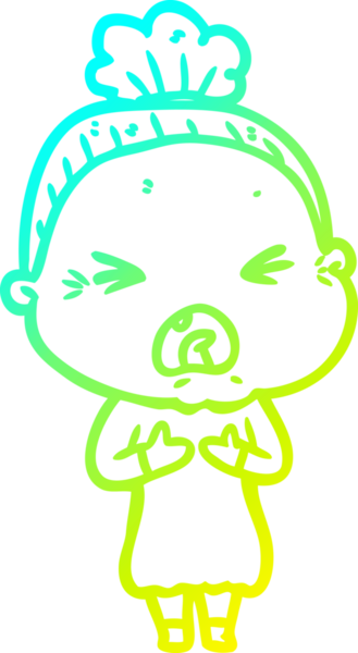 Bir insan tarafından çizilmiş kızgın yaşlı bir kadının soğuk çizgi çizimi.