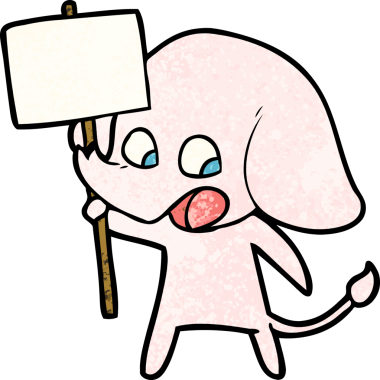 Bir insan tarafından çizilmiş afiş taşıyan şirin bir fil.