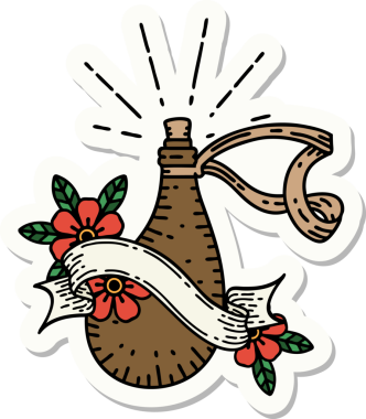 Dövme stili eski deri su şişesi bir insan tarafından çizilmiş.