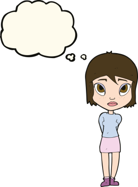 Bir insan tarafından çizilmiş düşünce balonu olan utangaç bir kız.