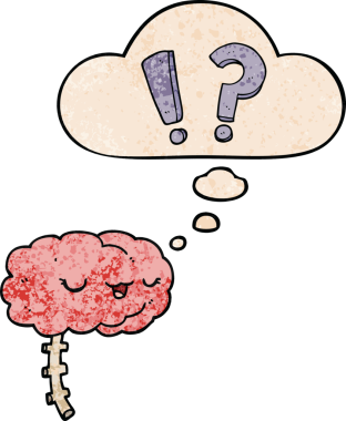 Bir insan tarafından çizilmiş grunge desen şeklinde düşünce baloncuklu çizgi film meraklısı beyin