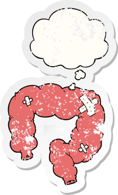 Düşünce baloncuğu olan karikatür kolonisi insan tarafından çizilmiş yıpranmış bir çıkartma.