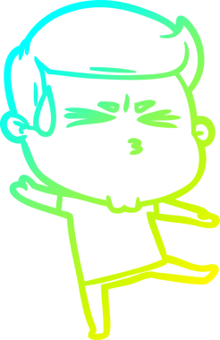 Bir insan tarafından çizilmiş terleyen bir çizgi film karakteri çizimi.