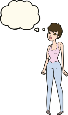 Bir insan tarafından çizilmiş düşünce baloncuğu olan güzel bir kadın.