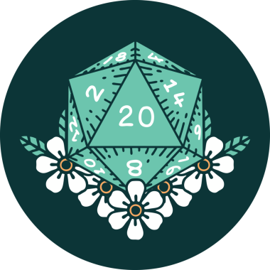 Doğal 20 D20 zarının bir insan tarafından çizilmiş ikonu.