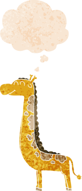 Düşünce baloncuğu ile çizgi film zürafası grunge sıkıntılı retro stili bir insan tarafından çizilmiş