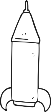 Bir insan tarafından çizilmiş serbest çizim siyah beyaz uzay roketi