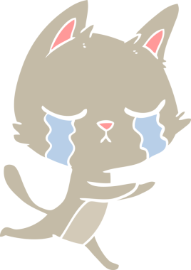 Ağlayan düz renkli çizgi film kedisi bir insan tarafından çizilmiş.