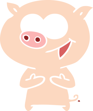 Bir insan tarafından çizilmiş neşeli domuz düz renkli çizgi film.