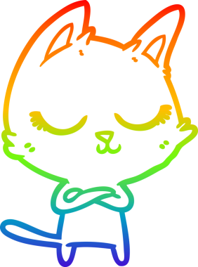 Gökkuşağı gradyan çizgisi bir insan tarafından çizilmiş sakin bir çizgi kedi çizimi