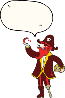Bir insan tarafından çizilmiş serbest konuşma balonu karikatürü korsan kaptan