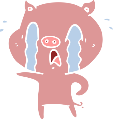 Ağlayan domuz düz renkli çizgi film bir insan tarafından çizildi.