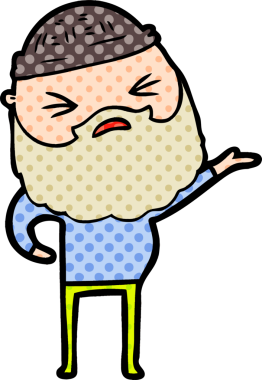 Bir insan tarafından çizilmiş sakallı bir çizgi film adamı.