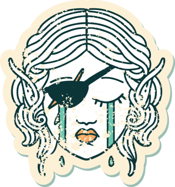 Retro Dövme Tarzı Ağlayan elf düzenbaz karakter yüzü Bir insan tarafından çizilmiş