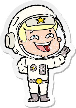 Bir insan tarafından çizilmiş gülen astronot çizgi filminin sıkıntılı çıkartması.