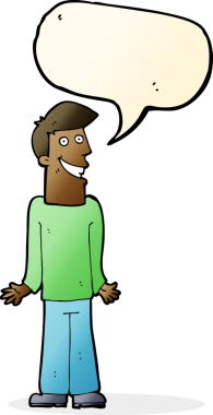 Bir insan tarafından çizilen konuşma baloncuğuyla omuz silken çizgi film adamı.