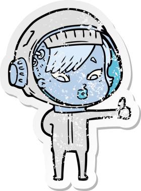 Bir insan tarafından çizilmiş karikatür astronot kadının sıkıntılı çıkartması.