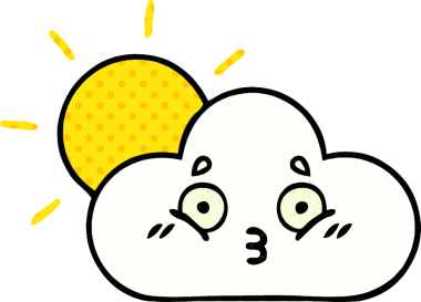 Bir insan tarafından çizilmiş bir güneş ışığı ve bulut çizgi filmi.