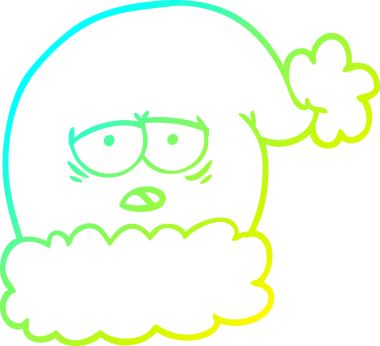 Soğuk gradyan çizgisi bir çizgi film çizimi Noel Baba şapkası, yorgun bir insan tarafından çizilmiş.